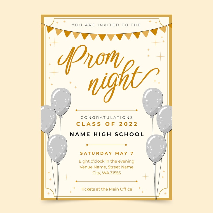 Gratis Vector sjabloon voor platte prom-uitnodiging