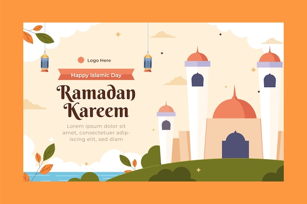 Gratis vector sjabloon voor platte ramadan horizontale banner