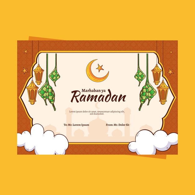 Gratis vector sjabloon voor platte ramadan-wenskaarten