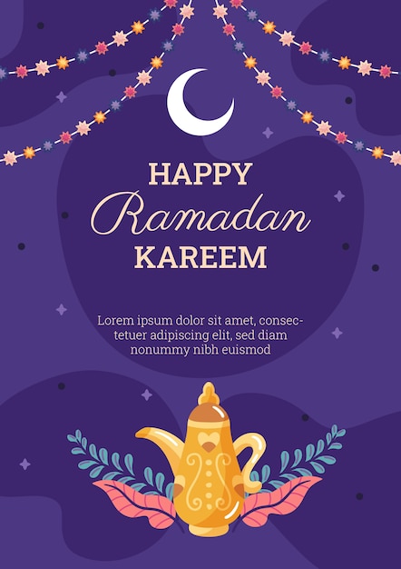 Gratis vector sjabloon voor platte ramadan-wenskaarten