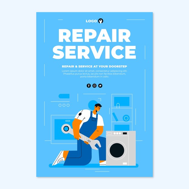 Sjabloon voor platte reparatiewerkplaats verticale poster