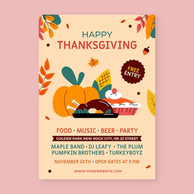 Sjabloon voor platte thanksgiving-uitnodiging