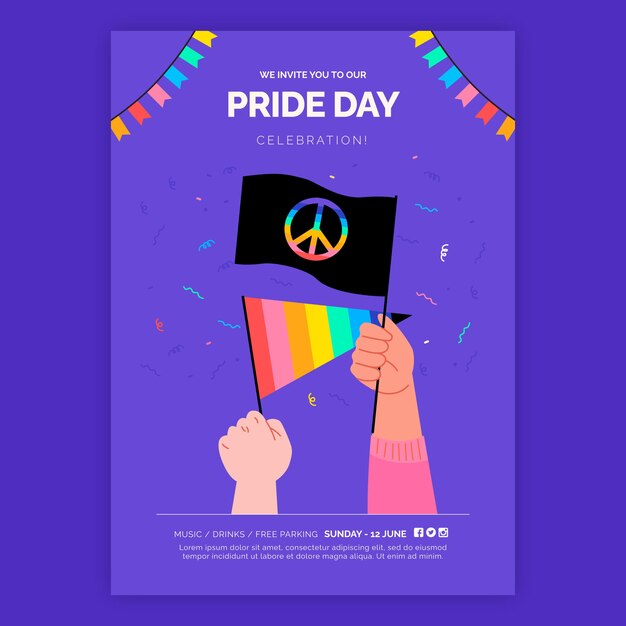 Gratis vector sjabloon voor platte trots maand lgbt-flyer