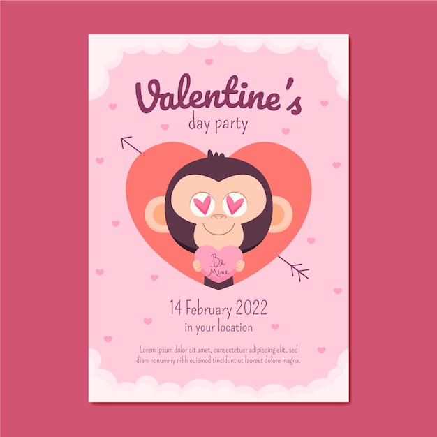 Gratis vector sjabloon voor platte valentijnsdaguitnodiging