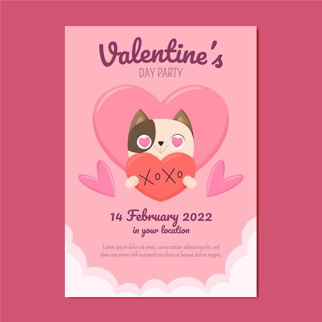 Gratis vector sjabloon voor platte valentijnsdaguitnodiging