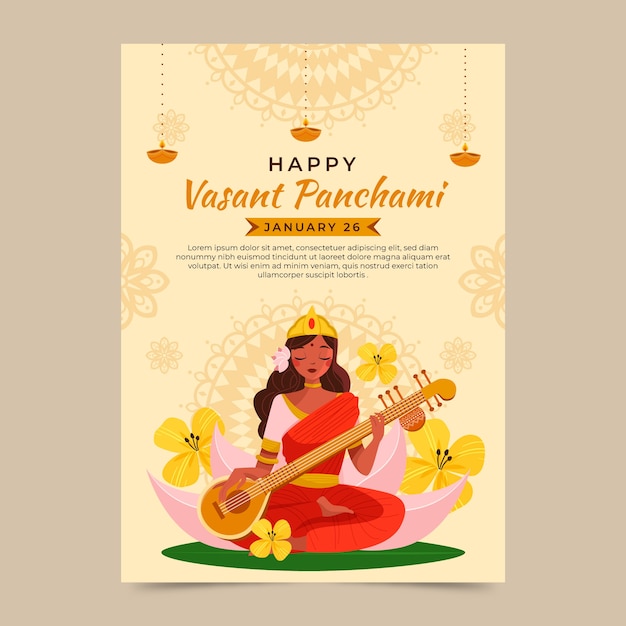 Gratis vector sjabloon voor platte vasant panchami viering verticale flyer