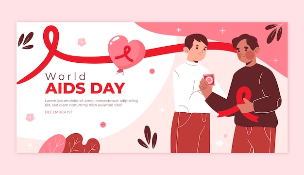 Gratis vector sjabloon voor platte wereld aids dag horizontale banner