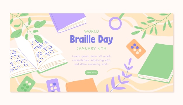 Gratis vector sjabloon voor platte wereld braille dag horizontale banner