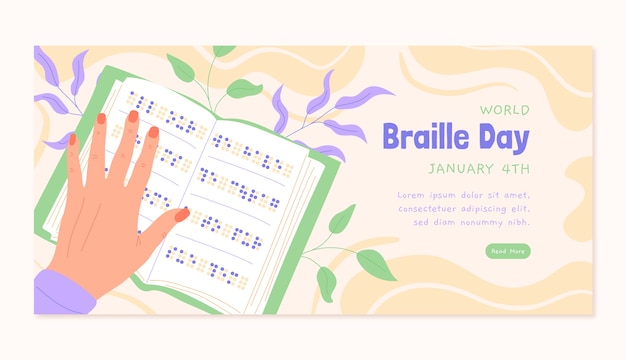 Gratis vector sjabloon voor platte wereld braille dag horizontale banner