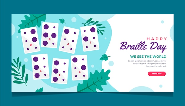 Gratis vector sjabloon voor platte wereld braille dag horizontale banner
