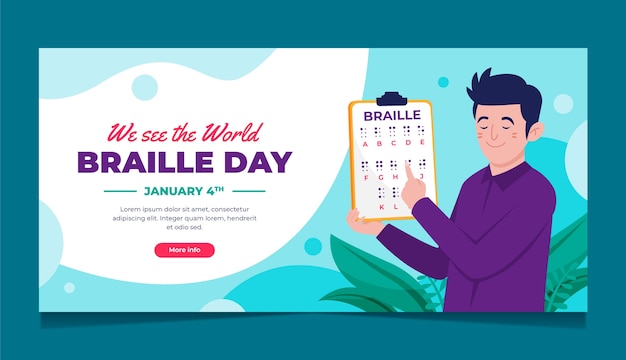 Sjabloon voor platte wereld braille dag horizontale banner