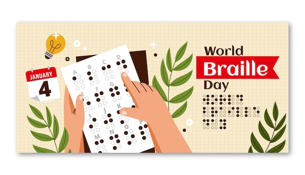 Sjabloon voor platte wereld braille dag horizontale banner