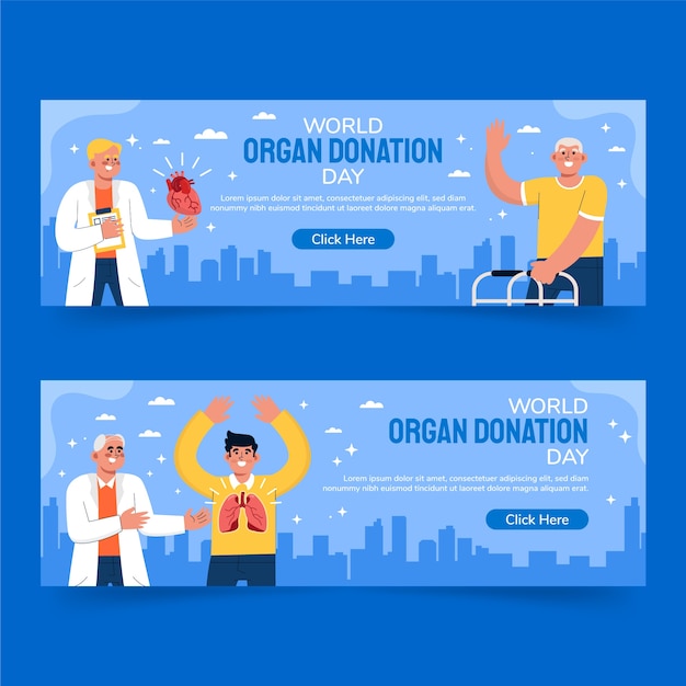 Gratis vector sjabloon voor platte wereld orgaandonatie dag horizontale banner