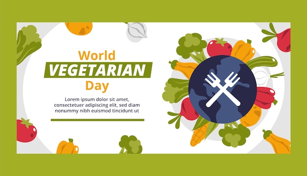 Gratis vector sjabloon voor platte wereld vegetarische dag horizontale banner