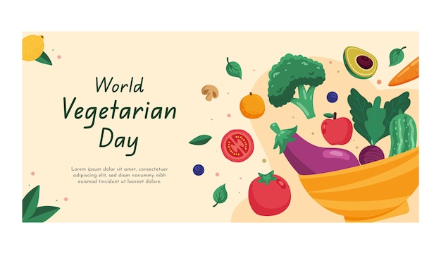 Sjabloon voor platte wereld vegetarische dag horizontale banner