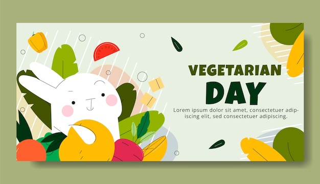 Gratis vector sjabloon voor platte wereld vegetarische dag horizontale banner