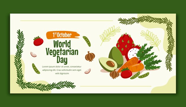 Gratis vector sjabloon voor platte wereld vegetarische dag horizontale banner