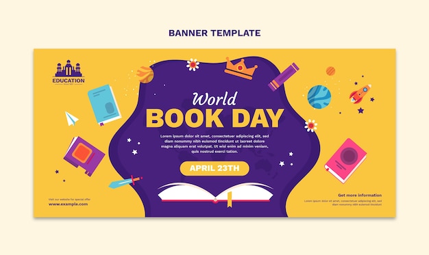 Sjabloon voor platte wereldboekendag horizontale spandoek