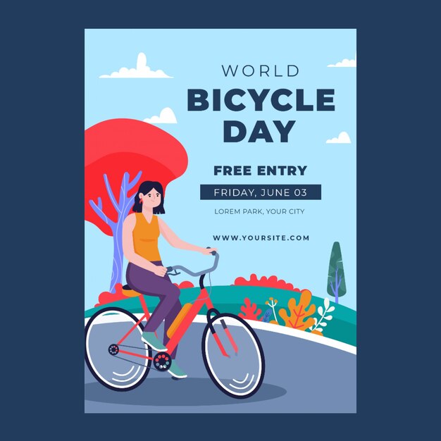 Gratis vector sjabloon voor platte wereldfietsdag-flyer