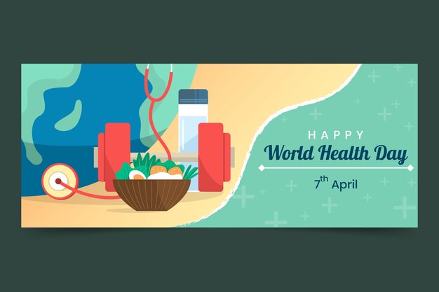 Sjabloon voor platte wereldgezondheidsdag horizontale banner