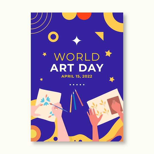 Gratis vector sjabloon voor platte wereldkunstdag verticale poster