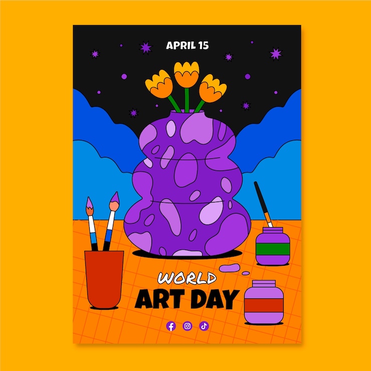 Gratis Vector sjabloon voor platte wereldkunstdag verticale poster