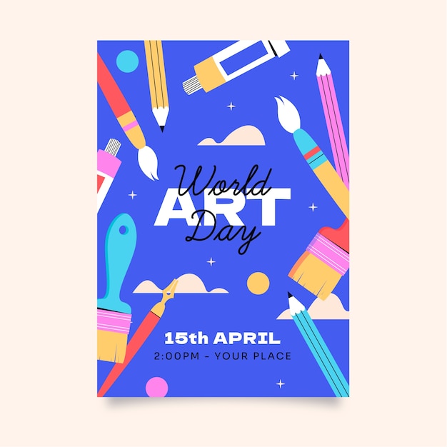 Gratis vector sjabloon voor platte wereldkunstdag verticale poster