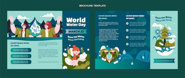 Gratis vector sjabloon voor platte wereldwaterdagbrochure