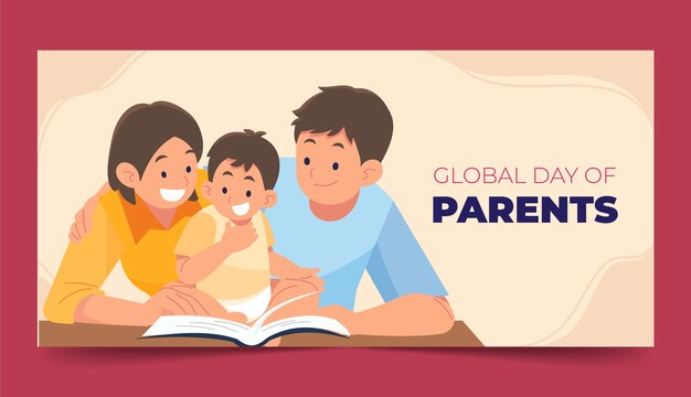 Sjabloon voor platte wereldwijde dag van ouders horizontale banner