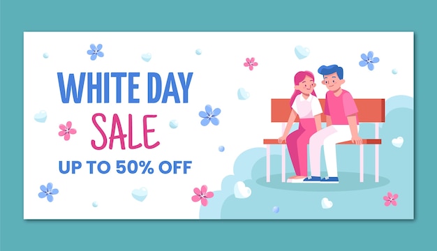 Gratis vector sjabloon voor platte witte dag horizontale verkoopbanner