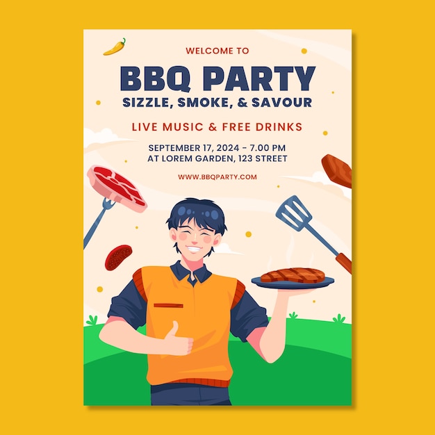 Gratis vector sjabloon voor poster voor barbecuefeestjes