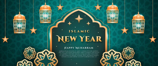 Sjabloon voor realistisch islamitisch nieuwjaar horizontaal spandoek