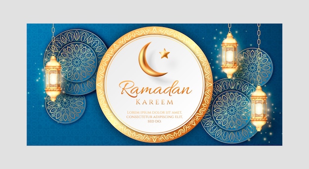 Sjabloon voor realistisch ramadan horizontaal spandoek