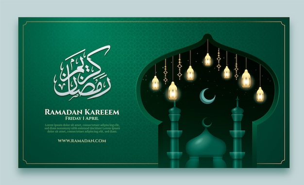 Gratis vector sjabloon voor realistisch ramadan horizontaal spandoek