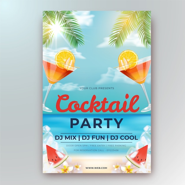 Gratis vector sjabloon voor realistische cocktailflyer