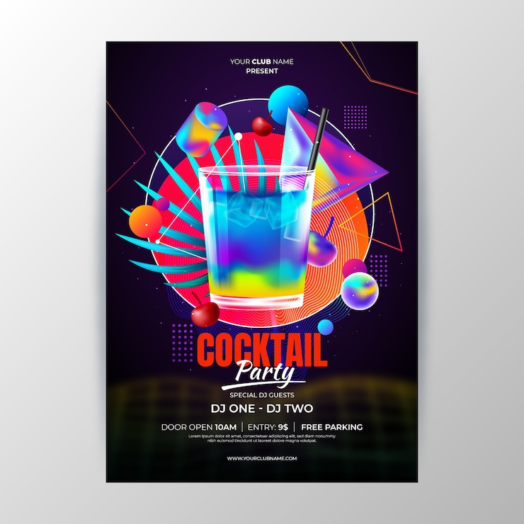 Gratis Vector sjabloon voor realistische cocktailflyer