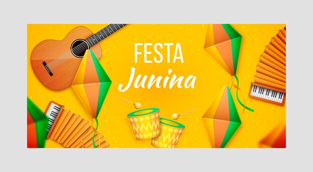 Sjabloon voor realistische festas juninas horizontale banner