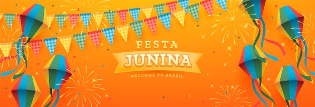 Sjabloon voor realistische festas juninas horizontale banner
