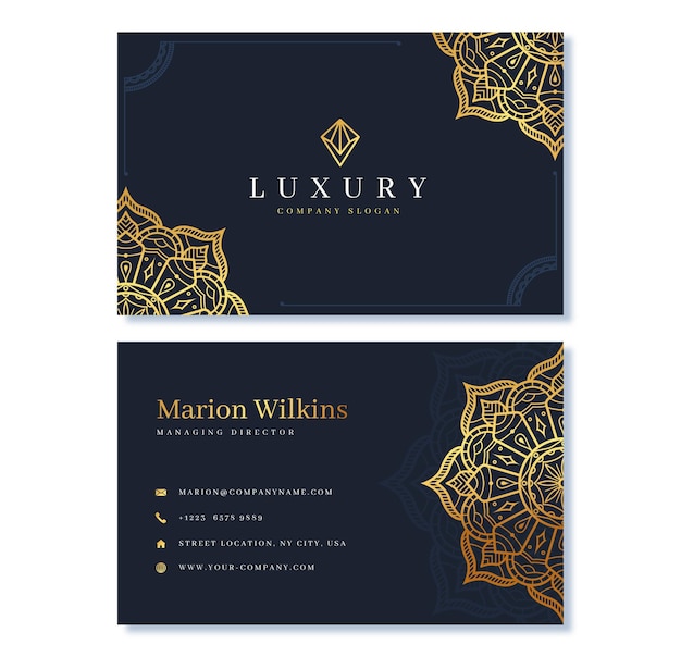 Gratis vector sjabloon voor realistische gouden luxe visitekaartjes