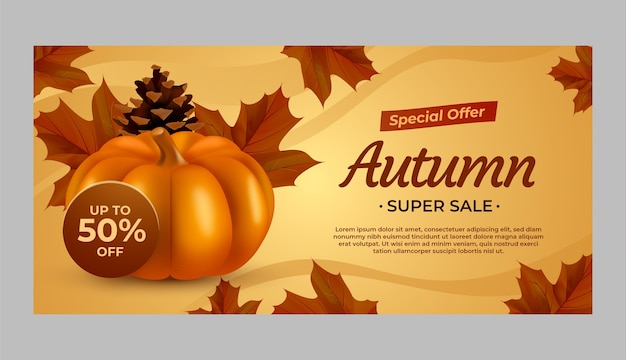 Gratis vector sjabloon voor realistische horizontale verkoopbanner voor herfstviering