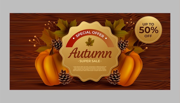 Gratis vector sjabloon voor realistische horizontale verkoopbanner voor herfstviering