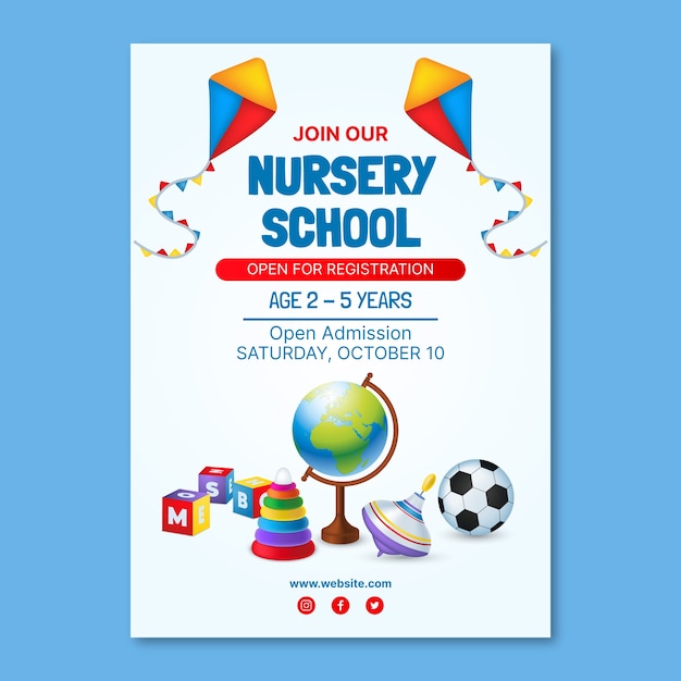 Gratis vector sjabloon voor realistische kleuterschoolposters