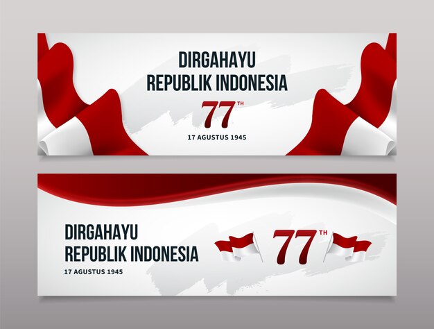 Sjabloon voor realistische onafhankelijkheidsdag horizontale banner van Indonesië