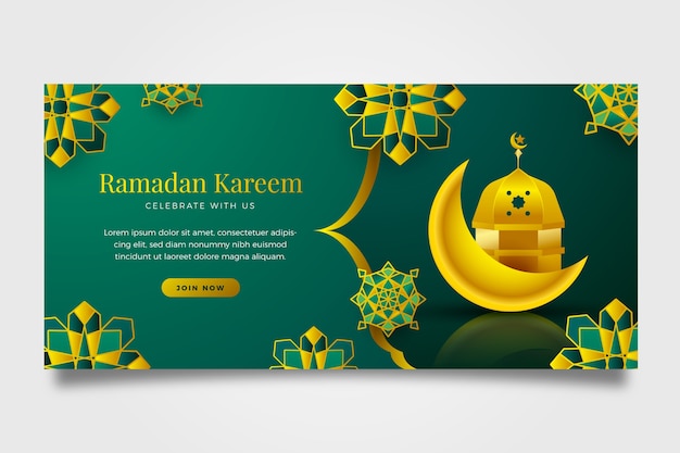 Sjabloon voor realistische ramadan viering horizontale spandoek