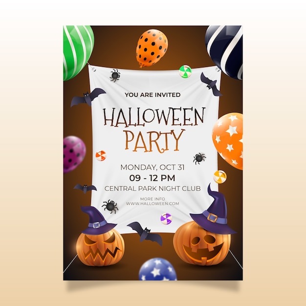 Gratis vector sjabloon voor realistische uitnodigingen voor halloween-feest