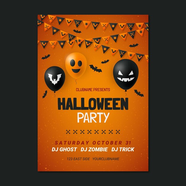 Gratis vector sjabloon voor realistische verticale halloween-feestvlieger