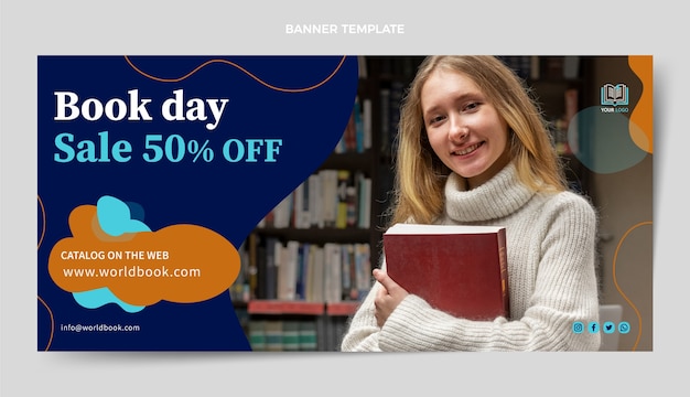 Gratis vector sjabloon voor realistische wereldboekdag verkoop horizontale banner