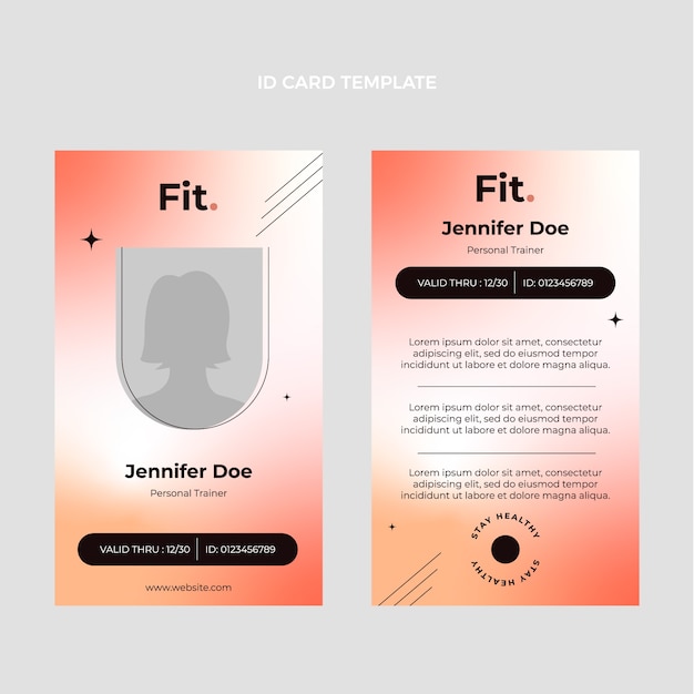 Sjabloon voor roze fitness-id-kaart met kleurovergang