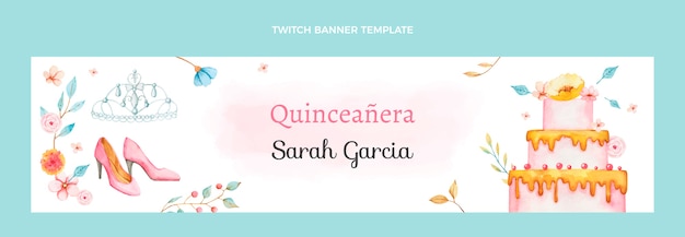 Sjabloon voor spandoek aquarel quinceañera twitch