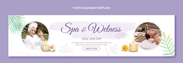 Gratis vector sjabloon voor spandoek aquarel spa twitch